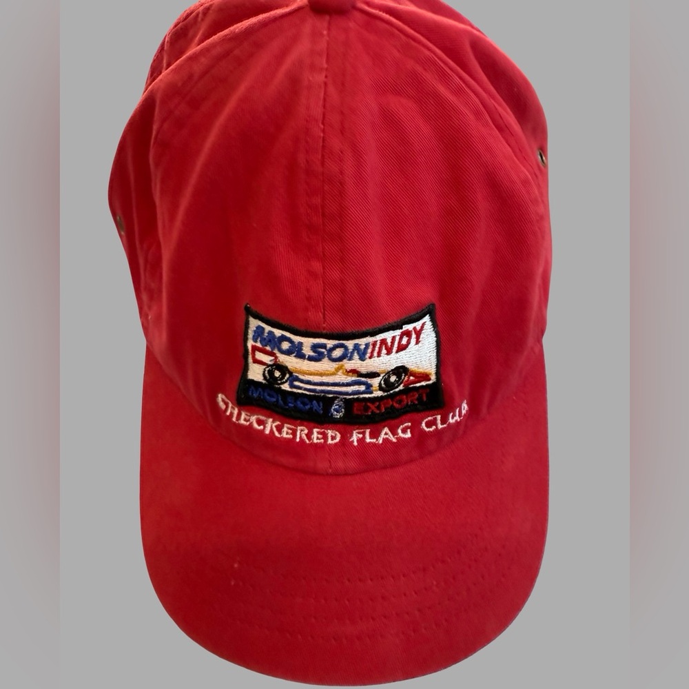 Vintage Molson Indy Racing Cap – Red Embroidered Checkered Flag Club Hat‎